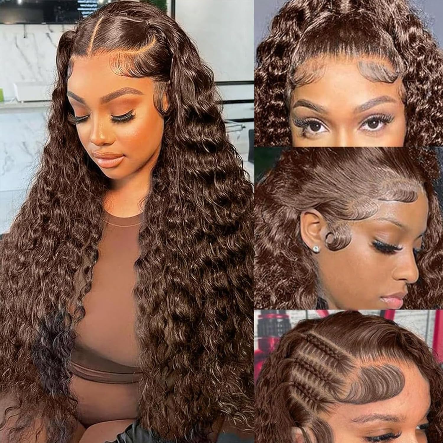 Curly Human Hair Wig Highlight P4/30 Lace Frontal Closure Deep Wave Human Hair Wig Pre Plucked Pre Cut Lace Frontal Closure Closure Glueless Wigs Elastic Band 200% Density, 18 Inch