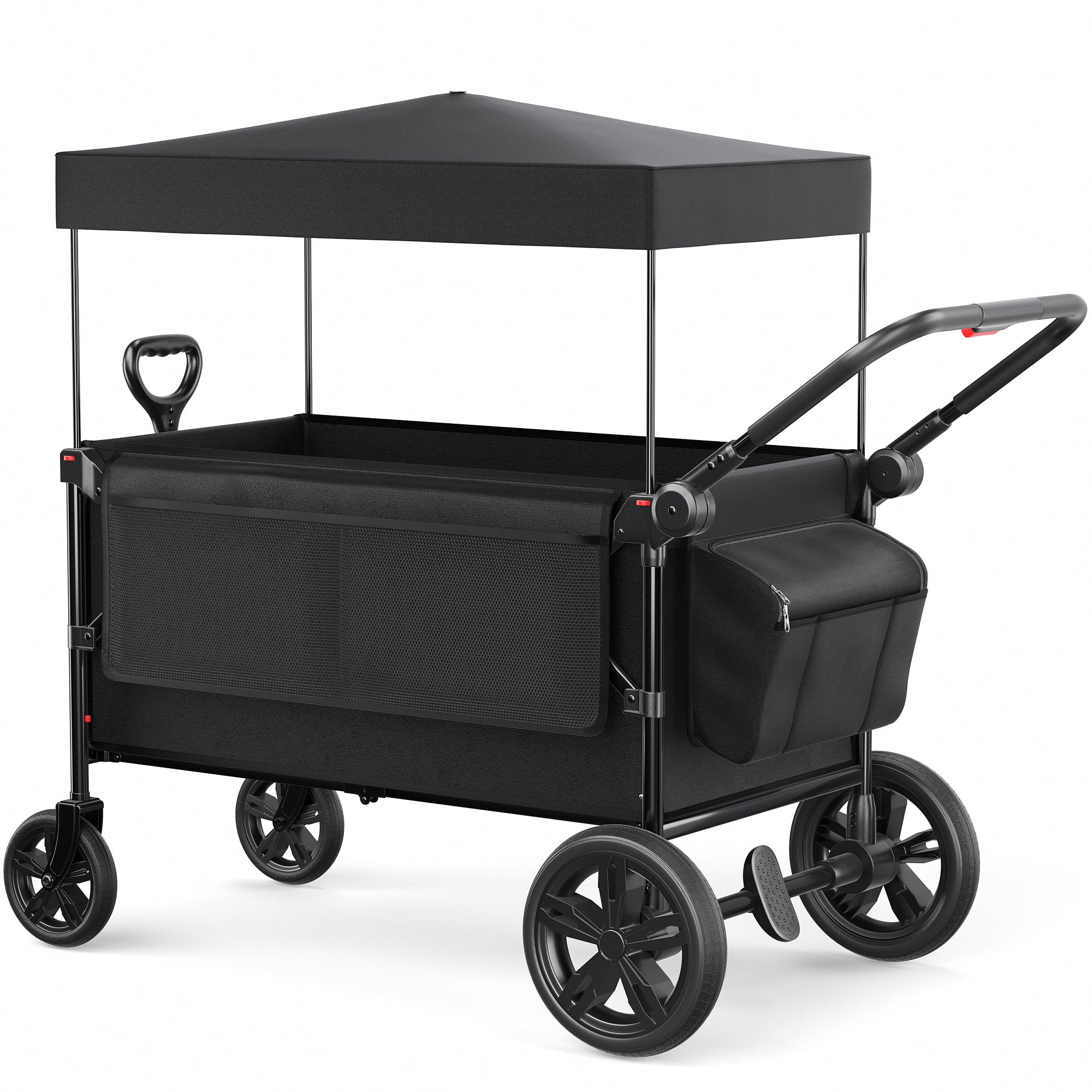 SACVON All-Terrain Stroller Wagon for Toddlers with Canopy, Parent Organizer, Adjustable Handlebar, 2 Cup Holders