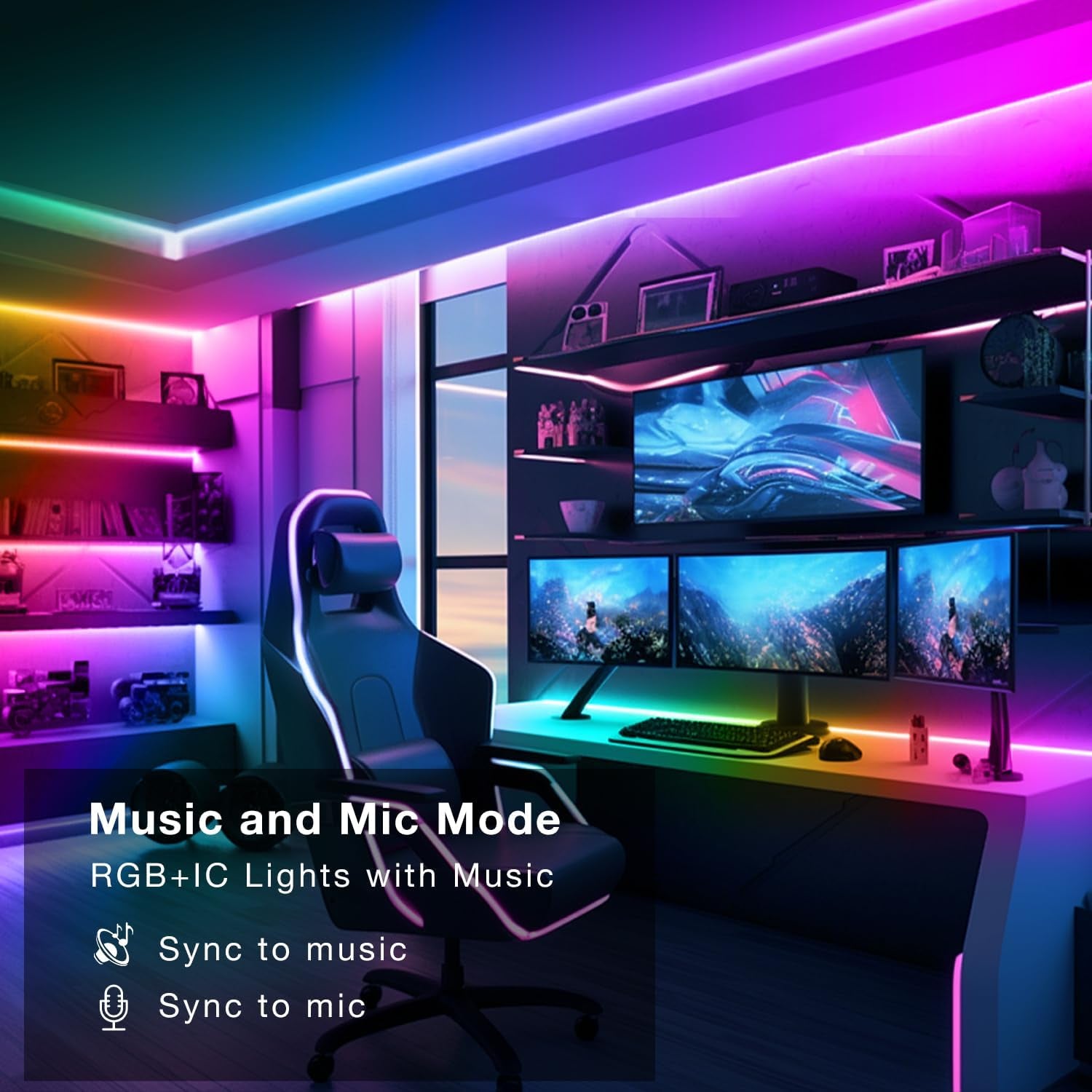 DAYBETTER BGRIC LED Lights for Bedroom, 16.4FT RGB LED Lights with Bluetooth APP & Remote Control 24V 5050 Color Changing LED Strip Lights Music Sync for Room Home Party Wall Indoor Decor