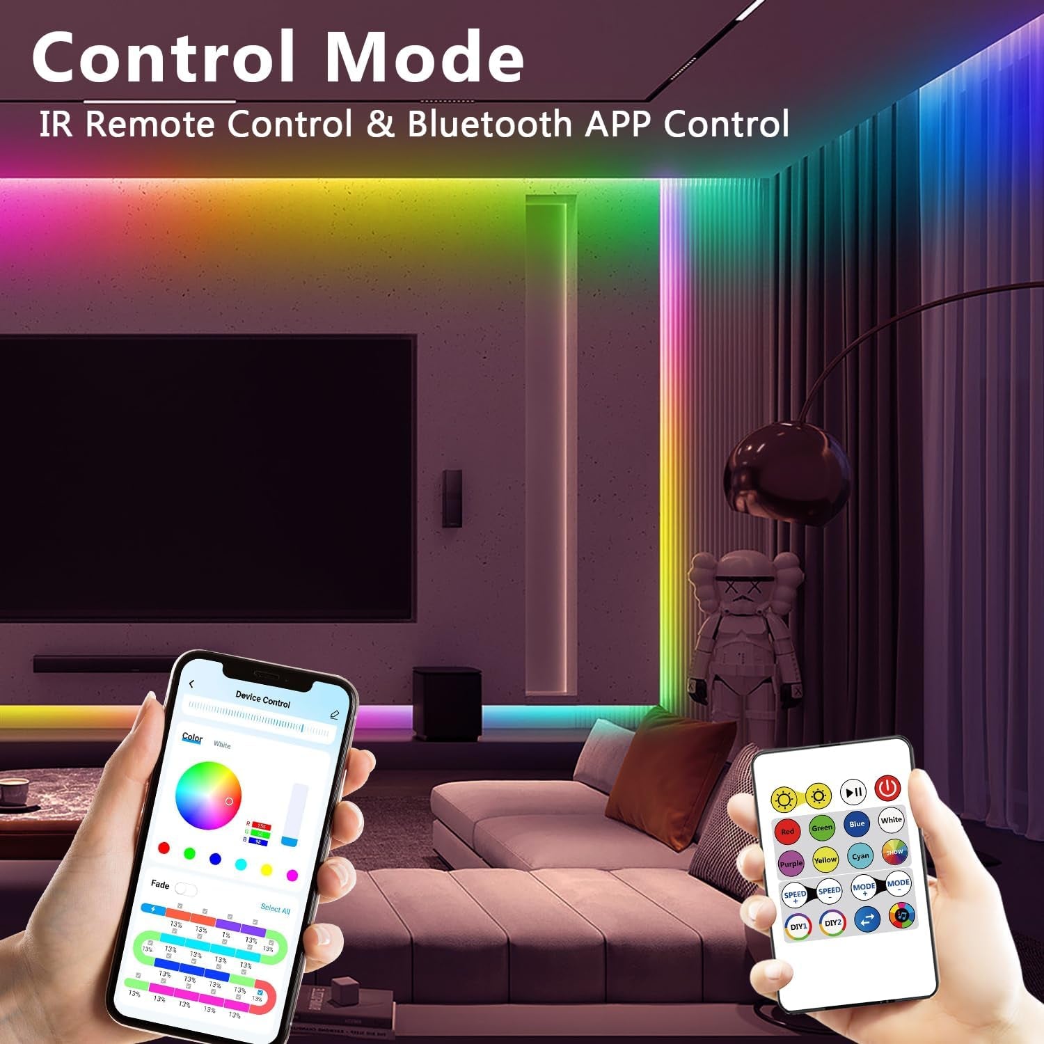 DAYBETTER BGRIC LED Lights for Bedroom, 16.4FT RGB LED Lights with Bluetooth APP & Remote Control 24V 5050 Color Changing LED Strip Lights Music Sync for Room Home Party Wall Indoor Decor