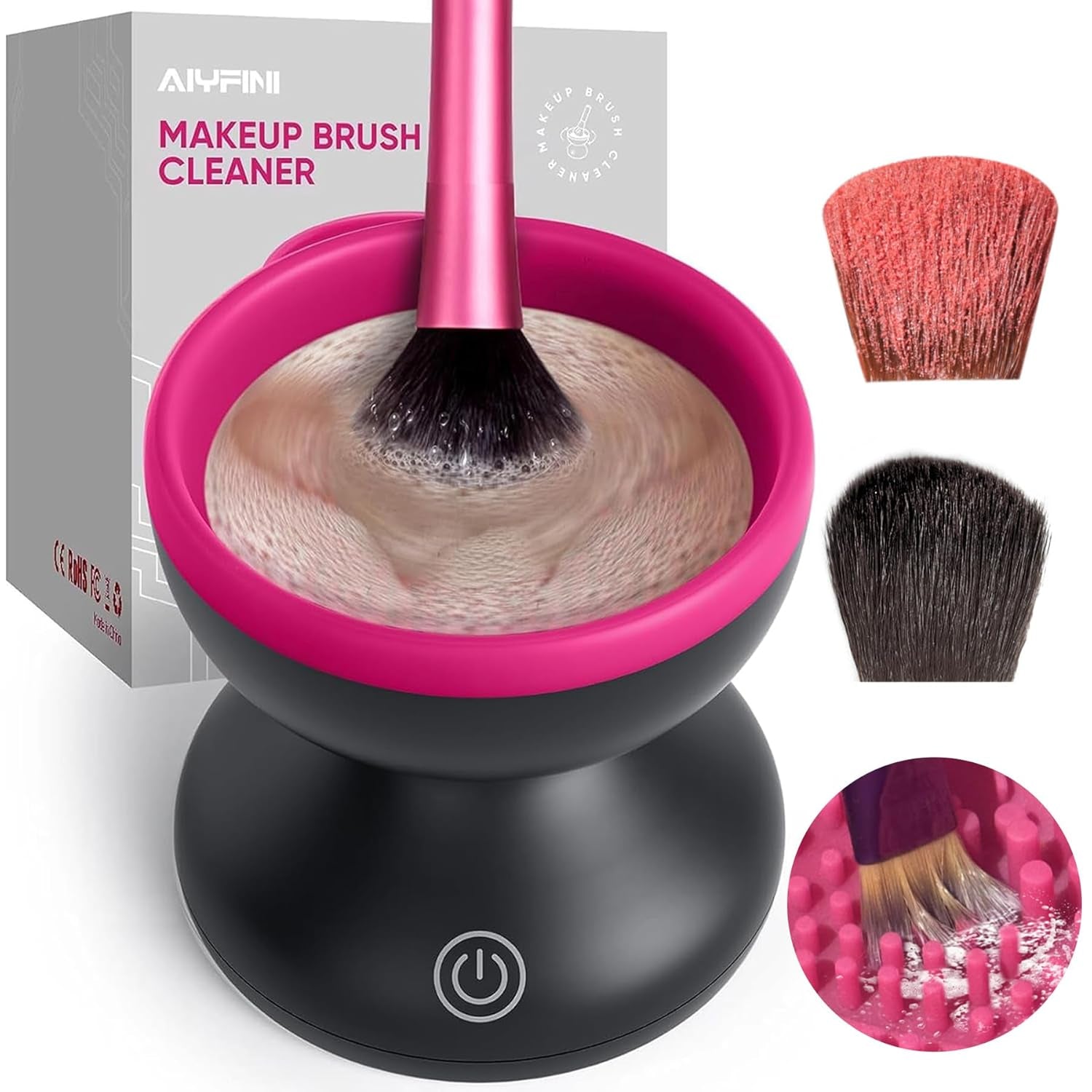 Alyfini Makeup Brush Cleaner Machine-Professional Electric Make up Brushes Cleaner Cleanser Solution for Kabuki Foundation Liquid Powder Face Makeup Self Tanner Brush,Gifts for Women Stocking Stuffers