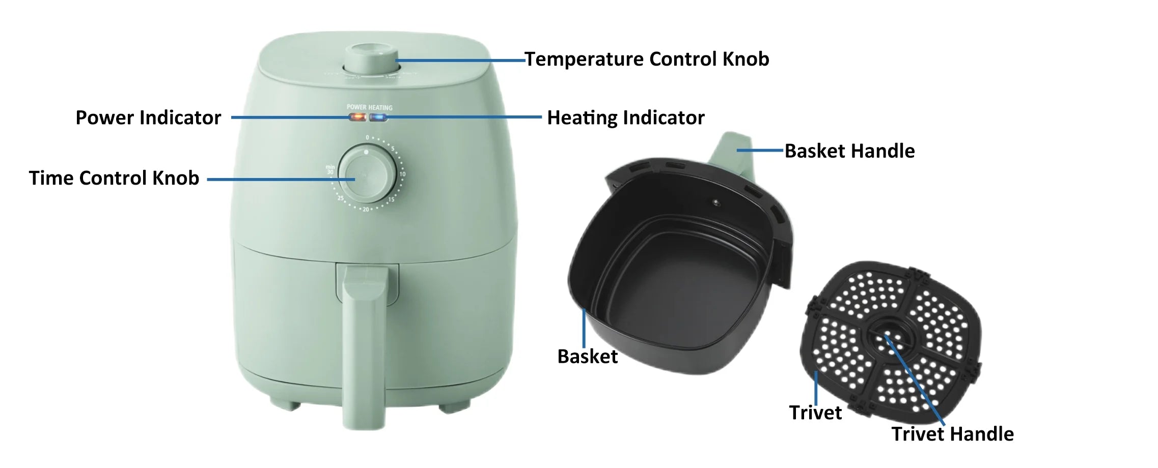 Mainstays 2.2 Qt Air Fryer, Sage Green - Automatic Shutoff, Nonstick