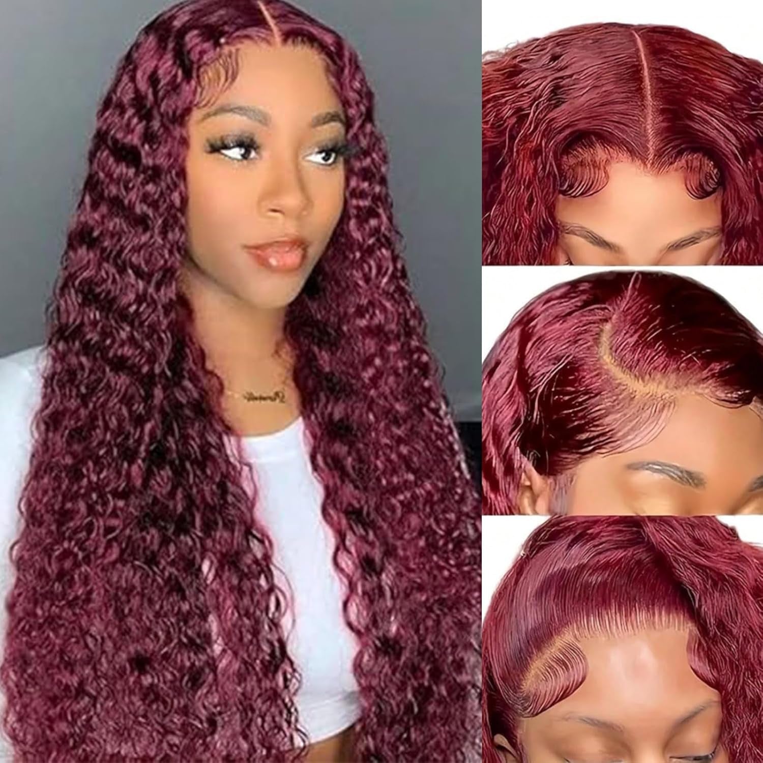 Curly Human Hair Wig Highlight P4/30 Lace Frontal Closure Deep Wave Human Hair Wig Pre Plucked Pre Cut Lace Frontal Closure Closure Glueless Wigs Elastic Band 200% Density, 18 Inch