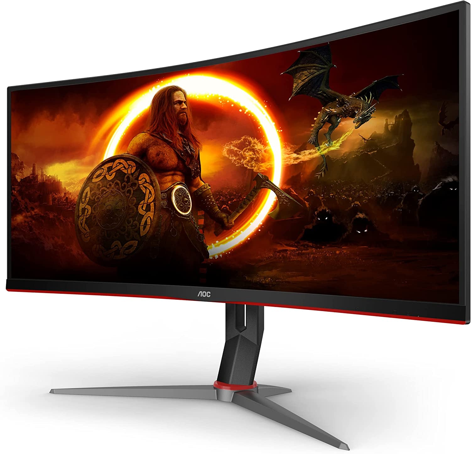 AOC CU34G2X 34" Curved Frameless Immersive Gaming Monitor, Ultrawide QHD 3440X1440, VA Panel, 1Ms 144Hz Adaptive-Sync, Height Adjustable, 3-Yr Zero Dead Pixels, Black/Red