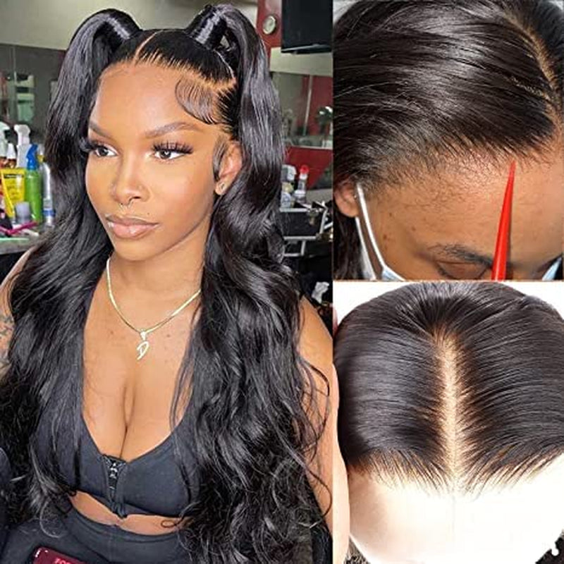 MYSHINYWIGS 13X4 Clear HD Lace Front Wig Clean Hairline Hd Lace Body Wave Wig Side/Middle/Free Part Wig Human Hair Transparent Invisible Lace Front Wigs with Baby Hair Natural Color 32 Inch