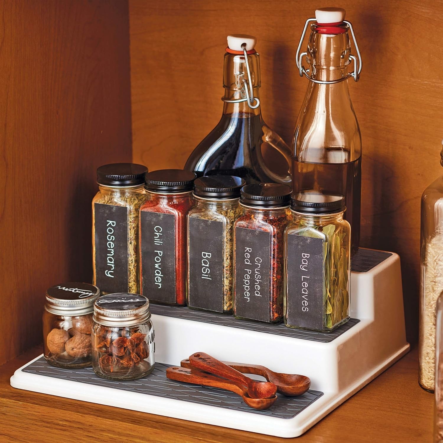 Copco 5220597 Non-Skid 3-Tier Spice Pantry Kitchen Cabinet Organizer, 10-Inch, Set of 2