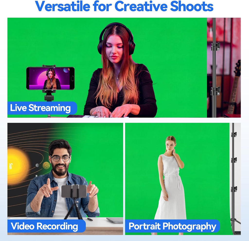 EMART Photo Video Studio 8.5 X 10Ft Green Screen Backdrop Stand Kit, Photography Background Support System with 10 X12Ft 100% Cotton Muslin Chromakey Curtain