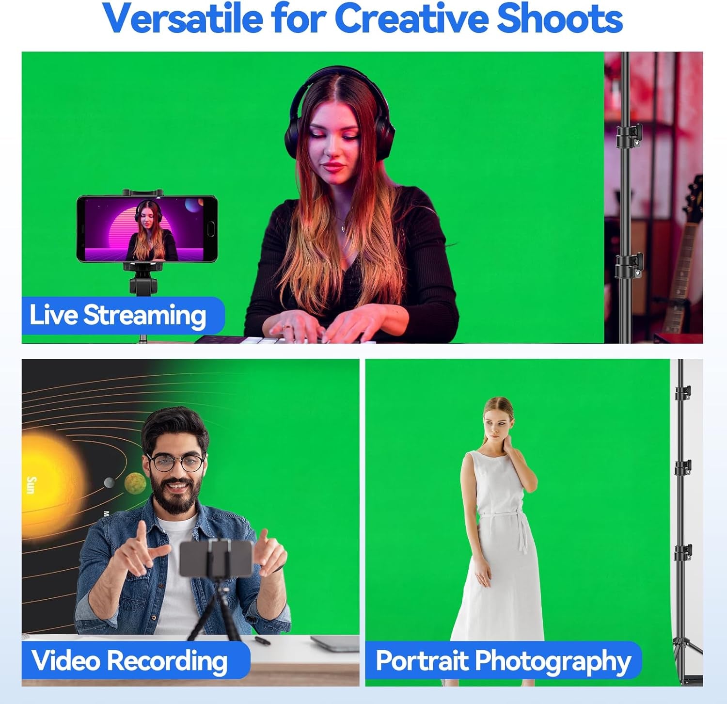 EMART Photo Video Studio 8.5 X 10Ft Green Screen Backdrop Stand Kit, Photography Background Support System with 10 X12Ft 100% Cotton Muslin Chromakey Curtain