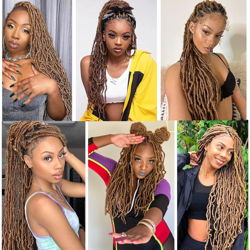 Annivia 32Inch Full Double Lace Box Braided Wigs for Black Women Faux Locs Square Knotless Wigs with Baby Hair Long Dreadlock Wig Natural Black Hand-Braided Synthetic Twist Lace Locs Wig Blonde