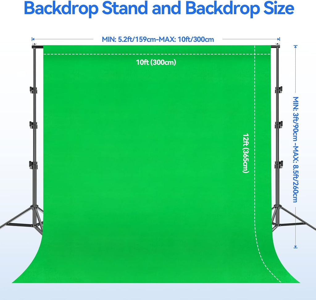 EMART Photo Video Studio 8.5 X 10Ft Green Screen Backdrop Stand Kit, Photography Background Support System with 10 X12Ft 100% Cotton Muslin Chromakey Curtain