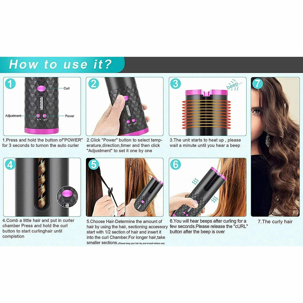 Portable Automatic Hair Curler, Ceramic Rotating Wireless Auto Curling Iron Wand, Emlimny Portable USB Rechargeable Spin Curler for Hair Styling (Black)