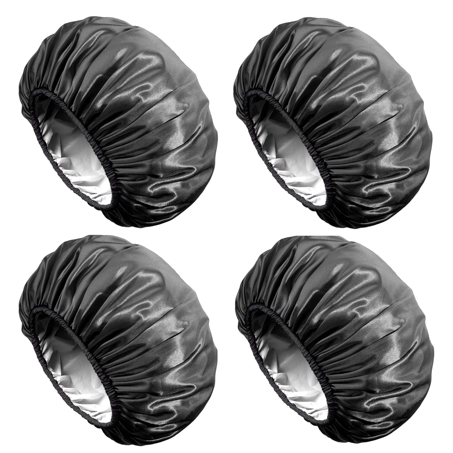 Aquior Shower Cap,4-Pack Large Shower Caps for Women Long Hair, Premium Soft Silky Satin Reusable Hair Cap for All Hair Lengths and Big Hairstyles