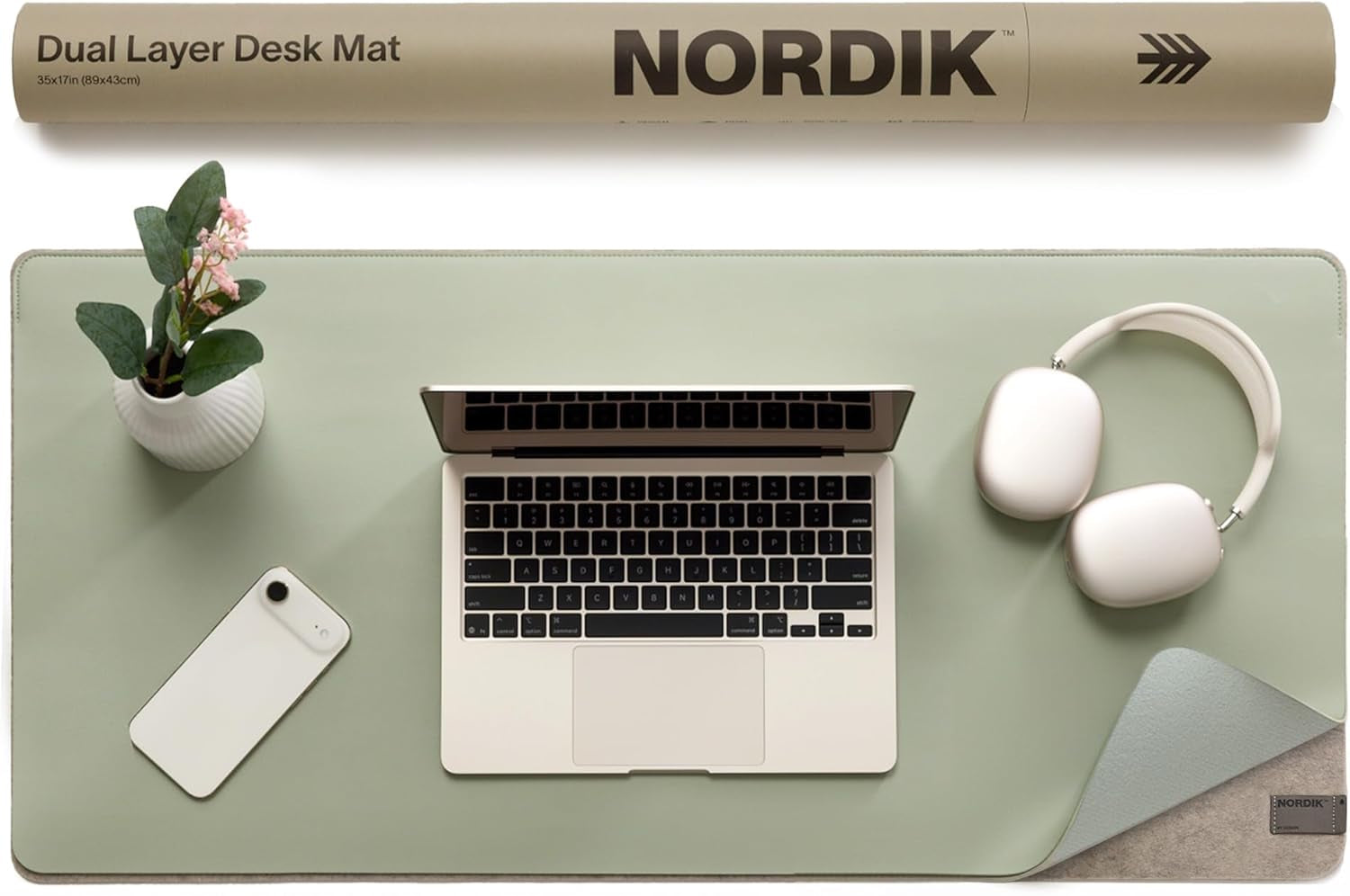 Nordik Leather Desk Mat - Whiskey Brown - Cable Organizer - Premium Mouse Mat & Desk Pad Protector - 35 X 17 Inch - Felt Vegan Leather - Large Office Mouse Pad & Blotter