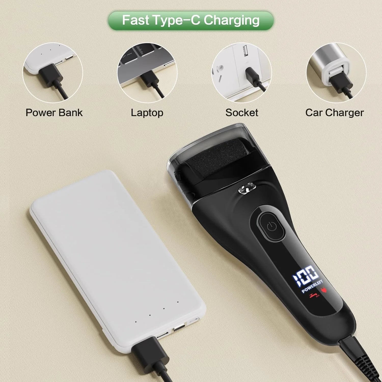 Wiher Electric Foot Callus Remover, LED Light & Display Electric Foot File, Waterproof Electric Foot Filer, 3 Replacement Rollers & USB-C Charging Foot Sanders for Feet Black