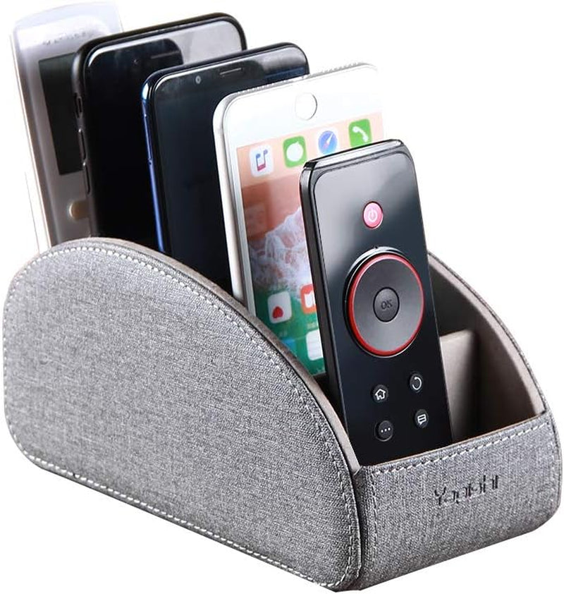 Remote Control Holder PU Leather TV Remote Caddy for Table, 5 Compartments Nightstand Organizer for Bedroom Accessories/Bedside Remotes/Media Controllers/Office Supplies, Decorations for Living Room
