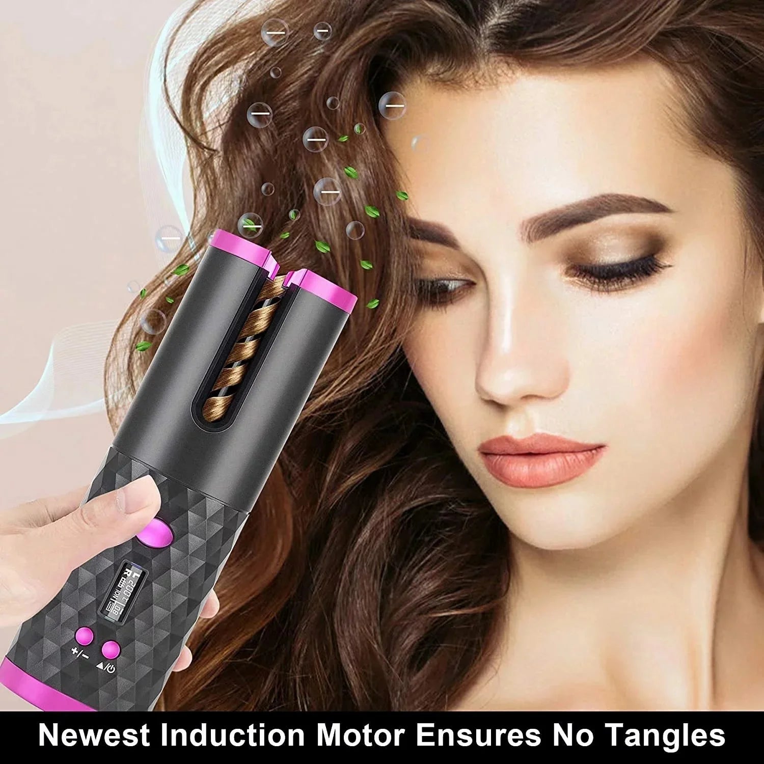 Portable Automatic Hair Curler, Ceramic Rotating Wireless Auto Curling Iron Wand, Emlimny Portable USB Rechargeable Spin Curler for Hair Styling (Black)