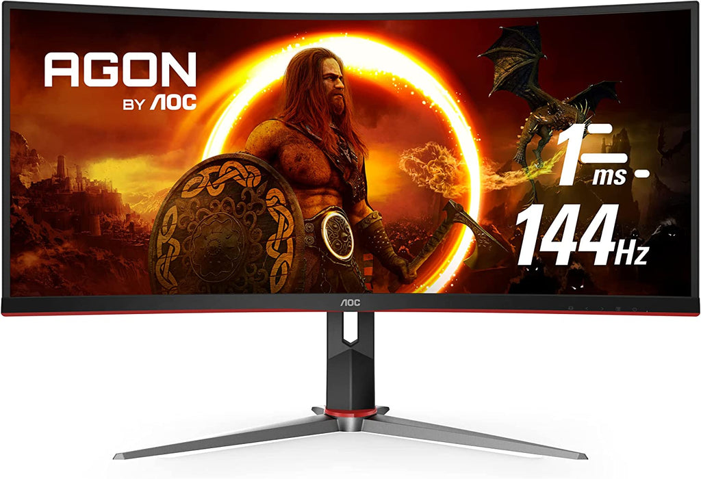 AOC CU34G2X 34" Curved Frameless Immersive Gaming Monitor, Ultrawide QHD 3440X1440, VA Panel, 1Ms 144Hz Adaptive-Sync, Height Adjustable, 3-Yr Zero Dead Pixels, Black/Red