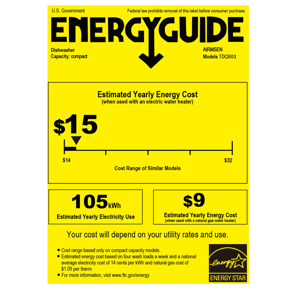 AIRMSEN Portable Countertop Dishwasher with 5-Liter Built-In Water Tank and Air-Dry Function, 5 Washing Programs Mini Dishwasher, AE-TDQR03