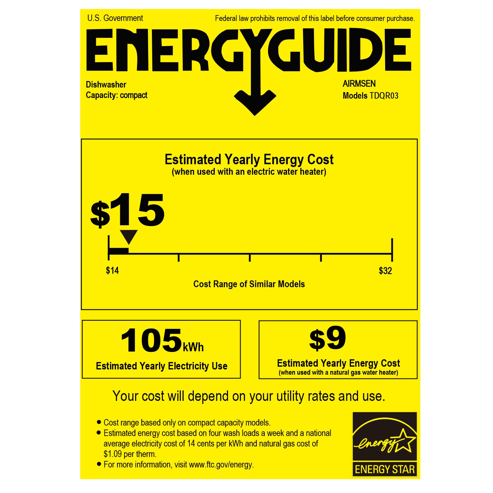 AIRMSEN Portable Countertop Dishwasher with 5-Liter Built-In Water Tank and Air-Dry Function, 5 Washing Programs Mini Dishwasher, AE-TDQR03
