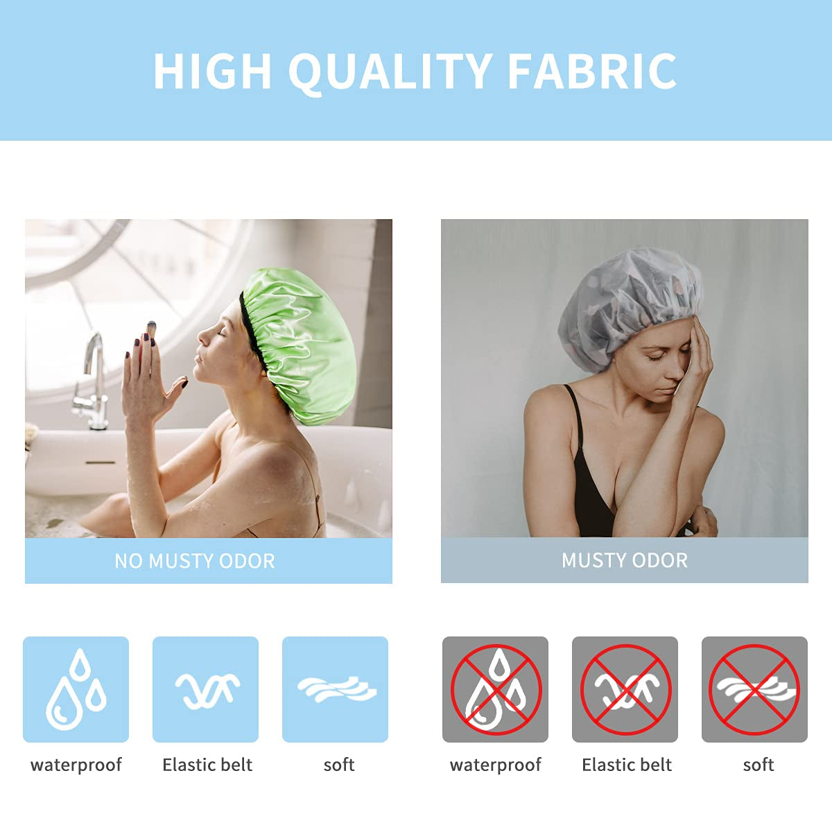 Aquior Shower Cap,4-Pack Large Shower Caps for Women Long Hair, Premium Soft Silky Satin Reusable Hair Cap for All Hair Lengths and Big Hairstyles