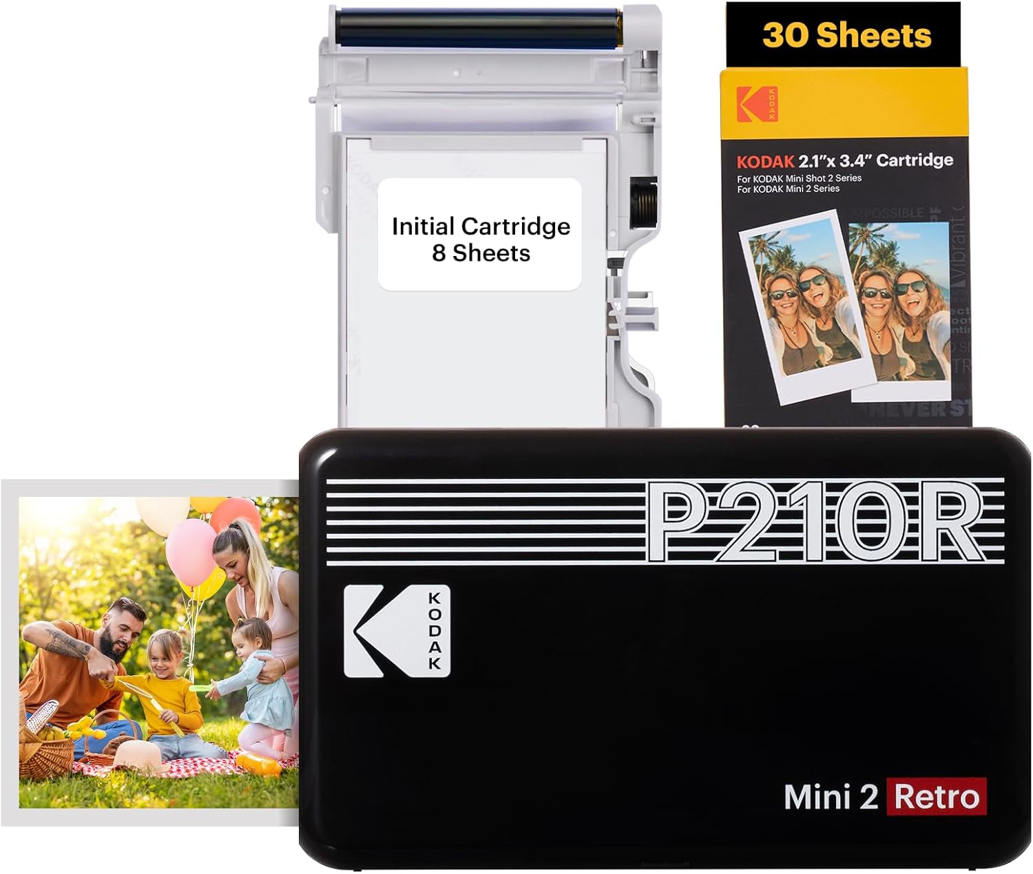 KODAK Mini 2 Retro 4PASS Portable Photo Printer (2.1X3.4 Inches) + 8 Sheets, White