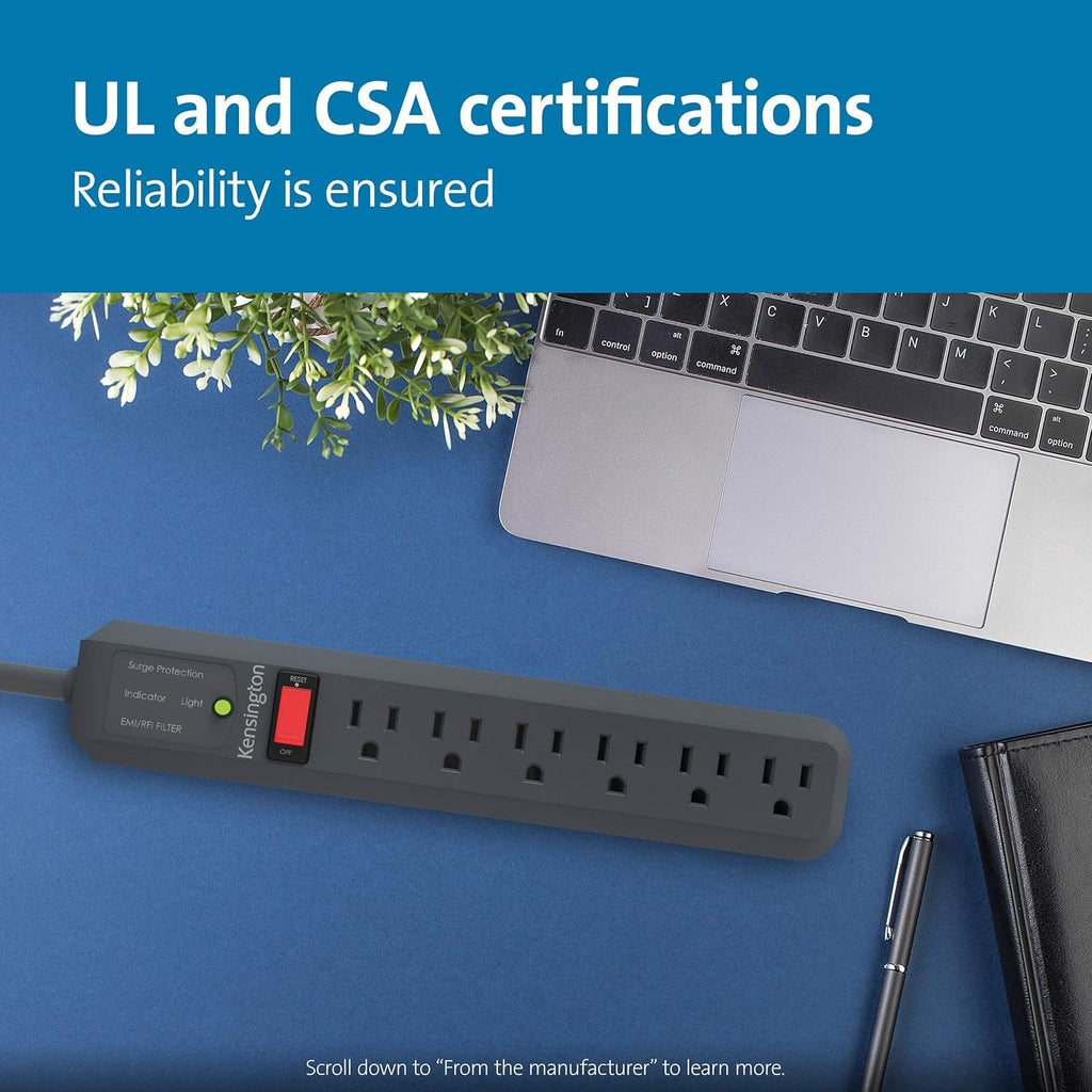 Kensington Guardian 6 Outlet Power Strip, 15Ft Surge Protector, 15-Foot Cord, 540 Joules, Black(K38215Na)