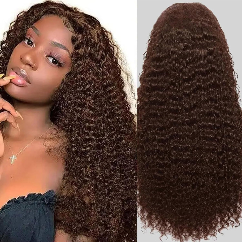 Curly Human Hair Wig Highlight P4/30 Lace Frontal Closure Deep Wave Human Hair Wig Pre Plucked Pre Cut Lace Frontal Closure Closure Glueless Wigs Elastic Band 200% Density, 18 Inch