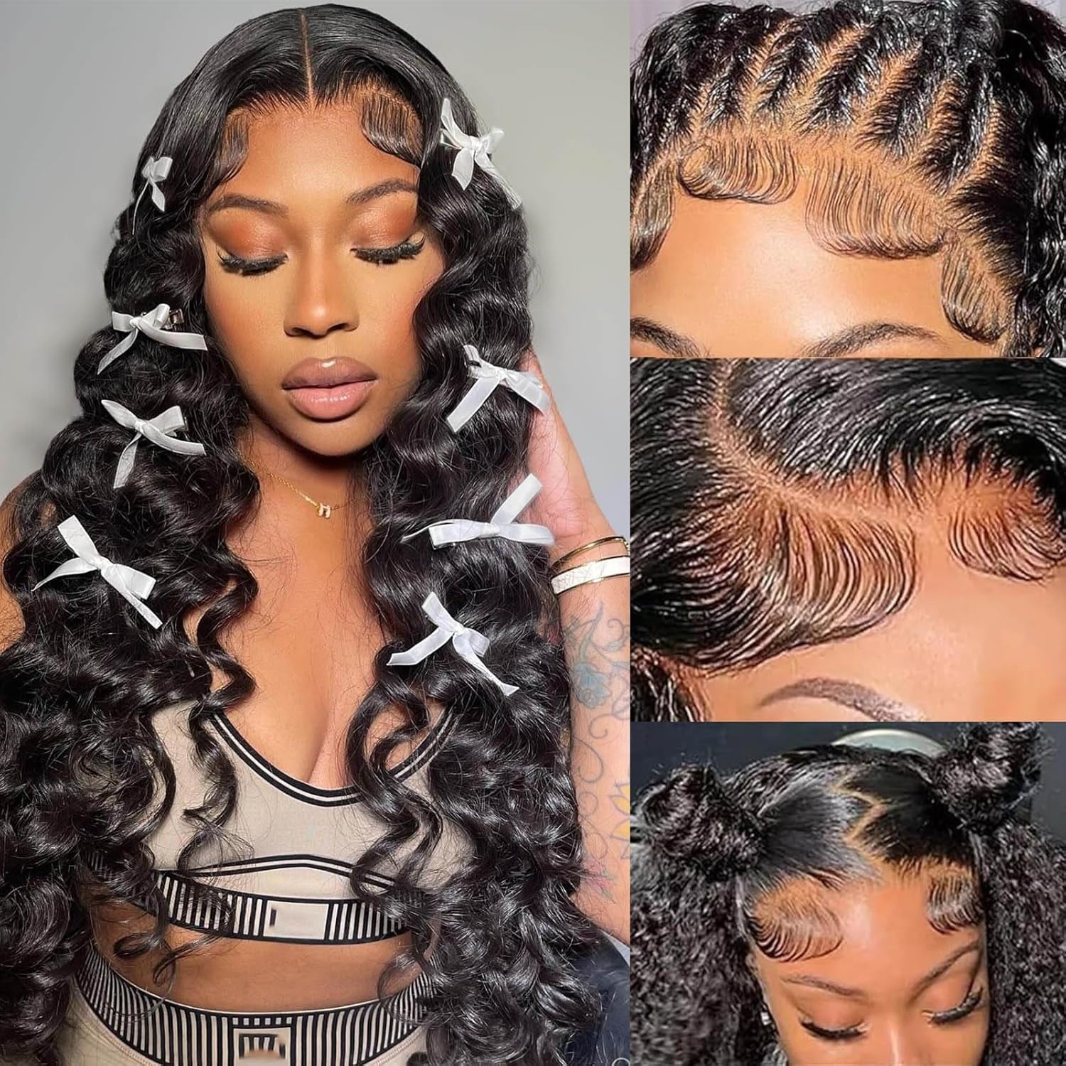 Curly Human Hair Wig Highlight P4/30 Lace Frontal Closure Deep Wave Human Hair Wig Pre Plucked Pre Cut Lace Frontal Closure Closure Glueless Wigs Elastic Band 200% Density, 18 Inch