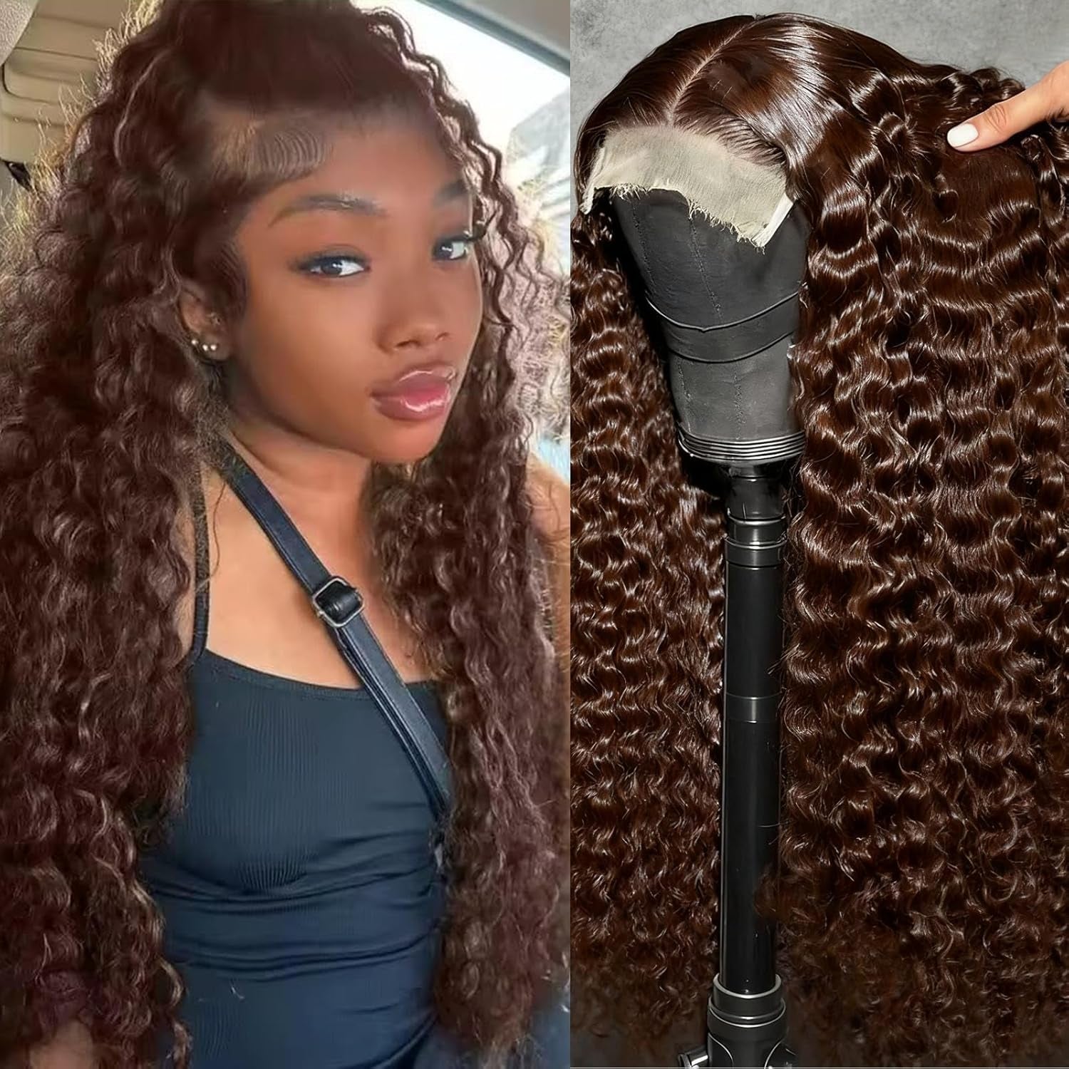 Curly Human Hair Wig Highlight P4/30 Lace Frontal Closure Deep Wave Human Hair Wig Pre Plucked Pre Cut Lace Frontal Closure Closure Glueless Wigs Elastic Band 200% Density, 18 Inch