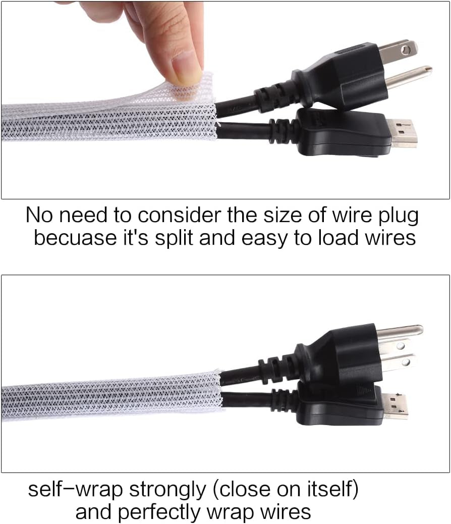 Keco 10Ft – 1/2 Inch Cable Management Sleeve Wire Loom Cord Protector – Self Wrap Cable Sleeve Split Sleeving Cord Organizer for TV Computer Automotive Office Home Entertainment – White