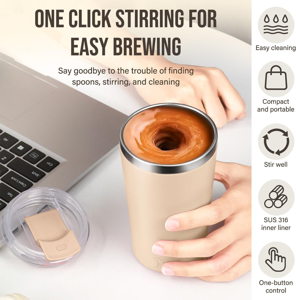 Electric Self-Stirring Coffee Mug, 400ml Rechargeable Mixing Cup with Lid