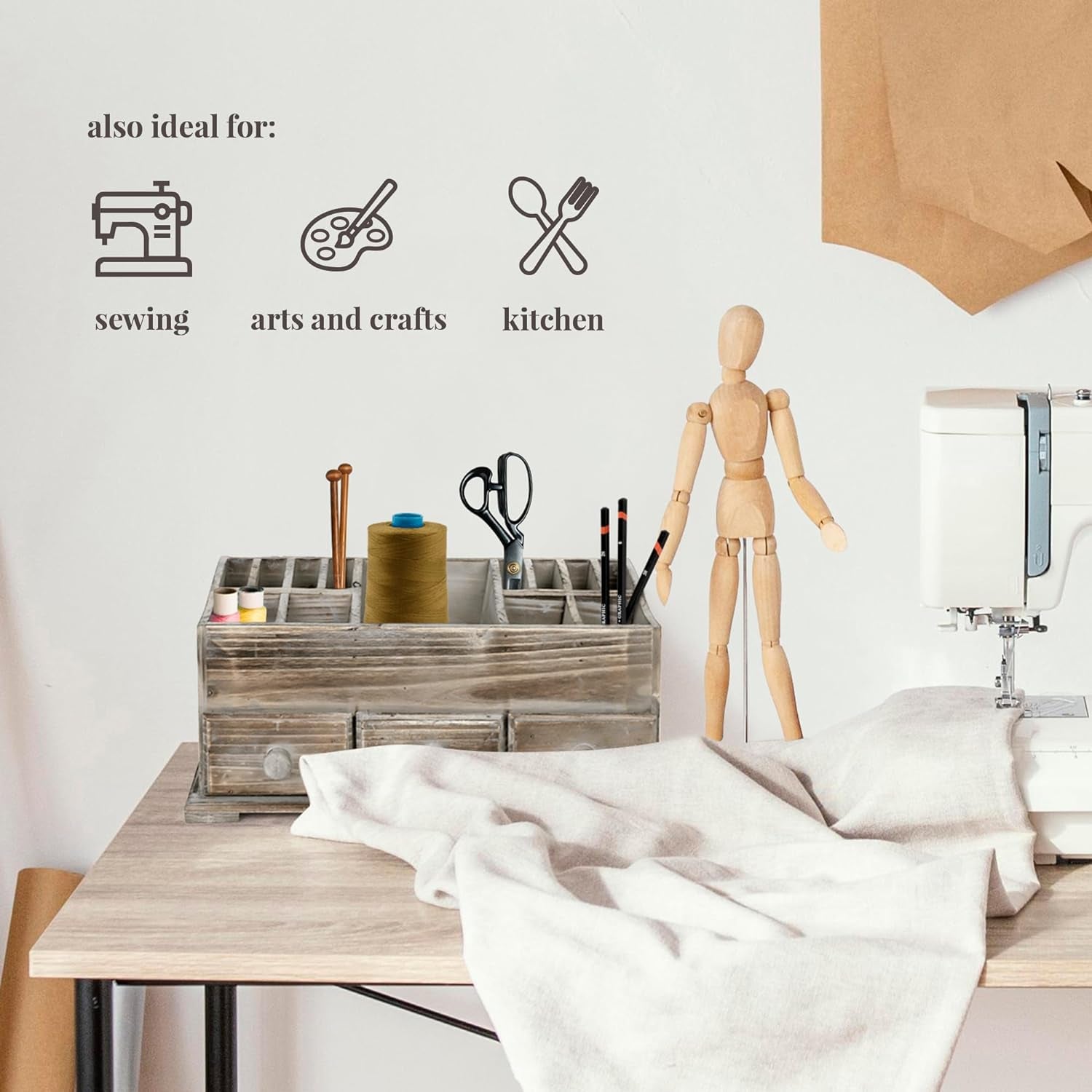 Besti Rustic Vanity Organizer for Cosmetics, Makeup, and Bathroom Accessories, Wooden Farmhouse Storage Box with 3 Drawers, Vintage Countertop, Dresser, or Desk Organization