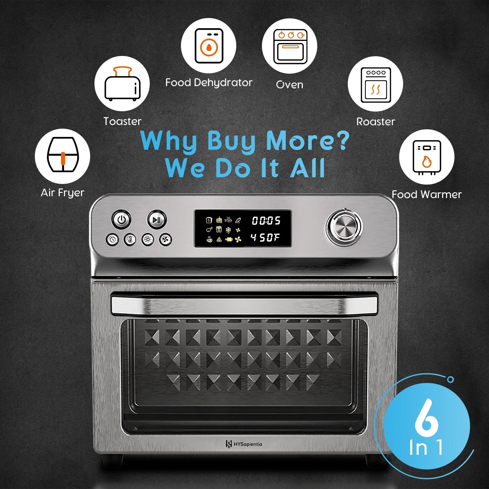 Hysapientia 26QT Air Fryer Oven with Rotisserie 1800W Toaster Oven Air Fryer Combo, 10 in 1 Convection Oven Countertop, Airfryer Toaster Oven, Mini Toaster Oven,Easy to Clean