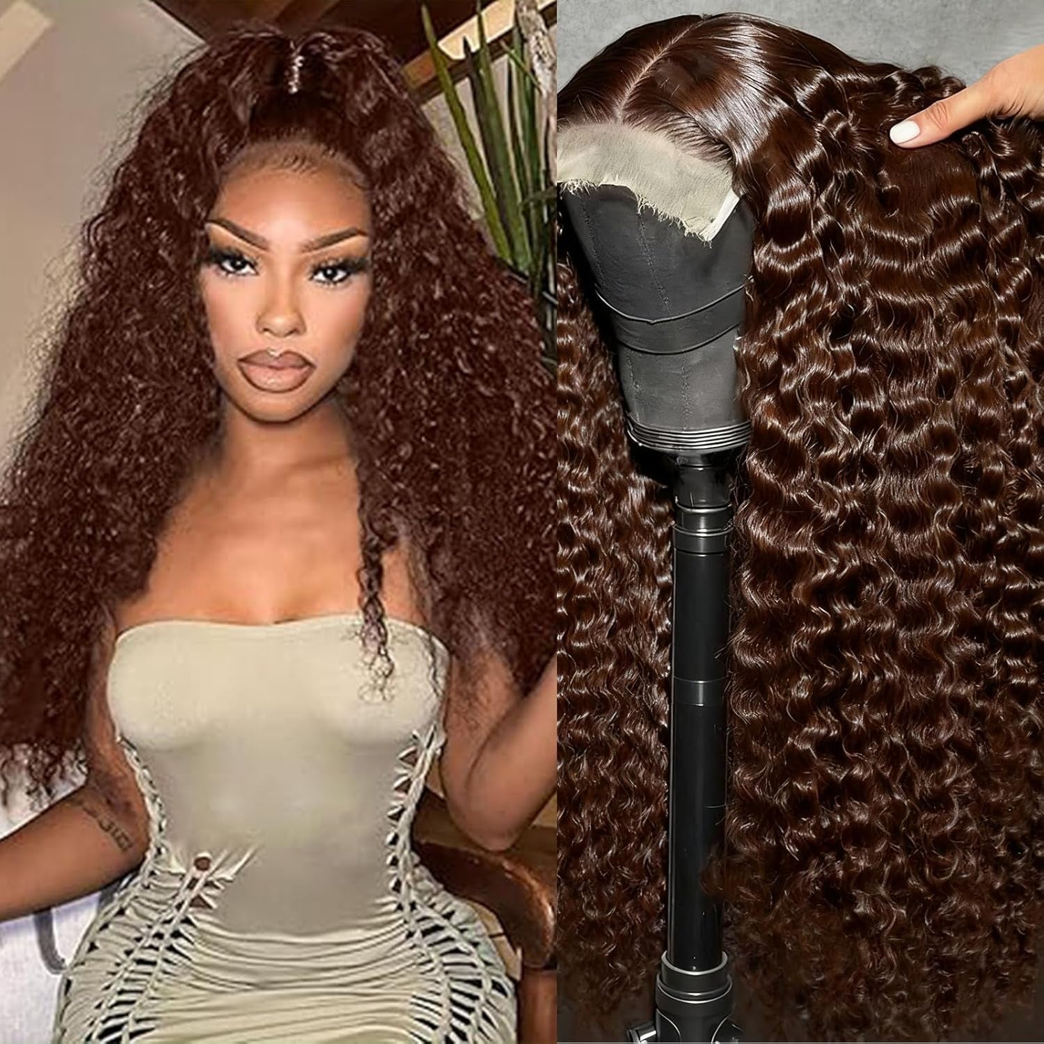Curly Human Hair Wig Highlight P4/30 Lace Frontal Closure Deep Wave Human Hair Wig Pre Plucked Pre Cut Lace Frontal Closure Closure Glueless Wigs Elastic Band 200% Density, 18 Inch