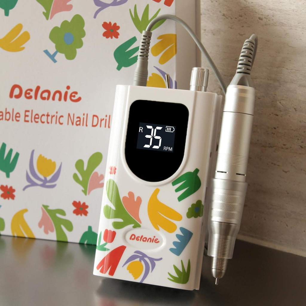 Delanie Professional Nail Drill High Torque 35000 RPM Rechargeable Portable Electric Nail File Filer for Acrylic Gel with Cuticle Bits, Salon Manicure Tool, Purple