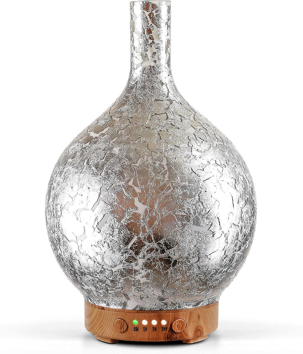 Porseme Rose Gold Essential Oil Diffuser 3D Glass Aromatherapy Ultrasonic Humidifier, Waterless Auto-Off, Timer Setting, BPA Free, Air Refresh for Home Hotel Yoga Leisure SPA Gift 150Ml