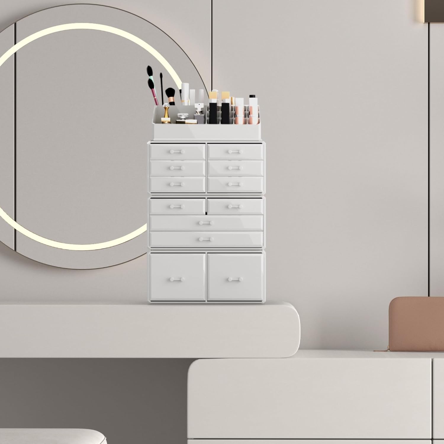 Readaeer Makeup Cosmetic Organizer Storage Drawers Display Boxes Case with 12 Drawers (White)