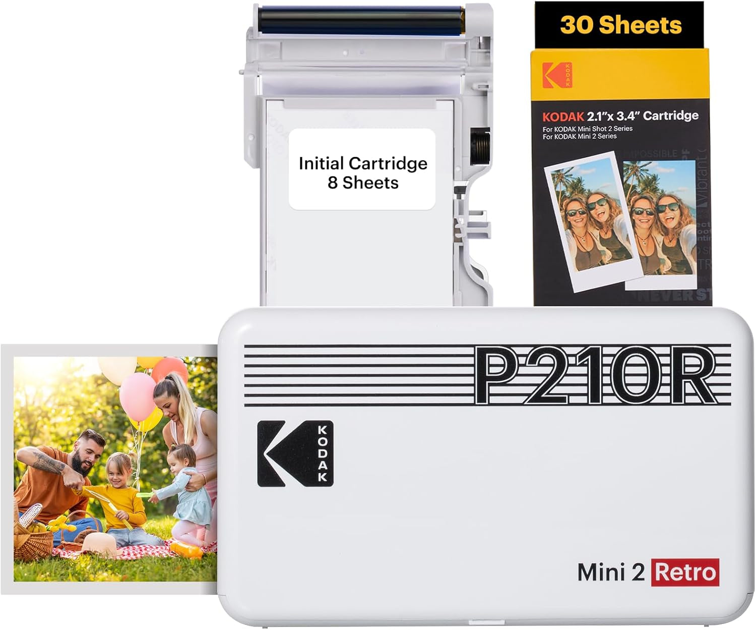 KODAK Mini 2 Retro 4PASS Portable Photo Printer (2.1X3.4 Inches) + 8 Sheets, White
