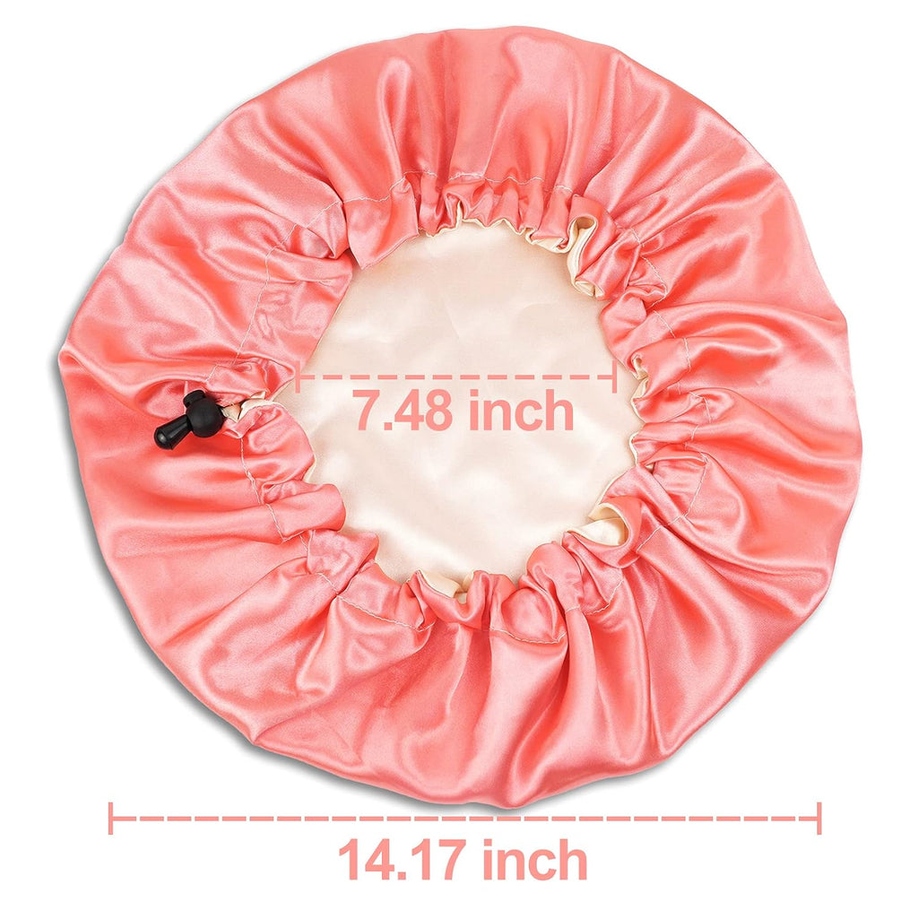 CHORHA Satin Sleep Cap, Double-Sided Adjustable Bonnet (Coral)