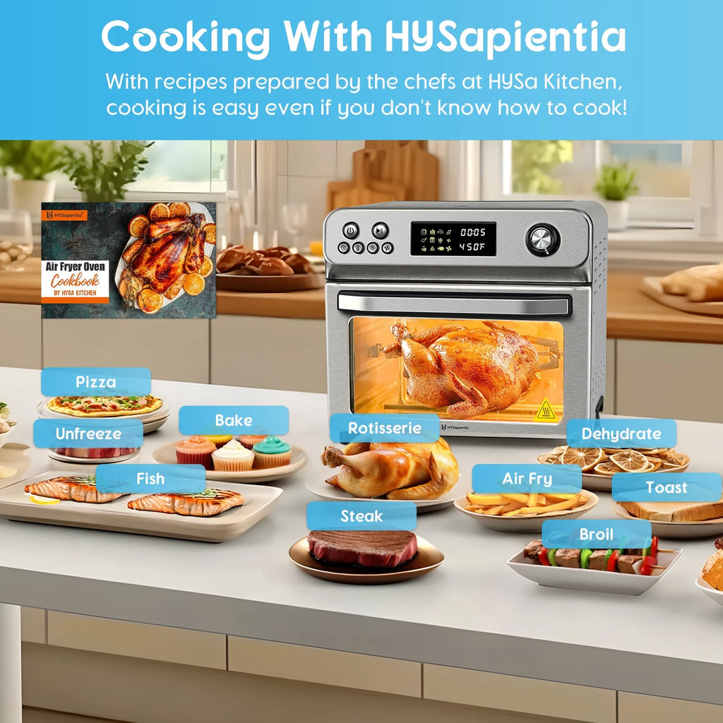 Hysapientia 26QT Air Fryer Oven with Rotisserie 1800W Toaster Oven Air Fryer Combo, 10 in 1 Convection Oven Countertop, Airfryer Toaster Oven, Mini Toaster Oven,Easy to Clean