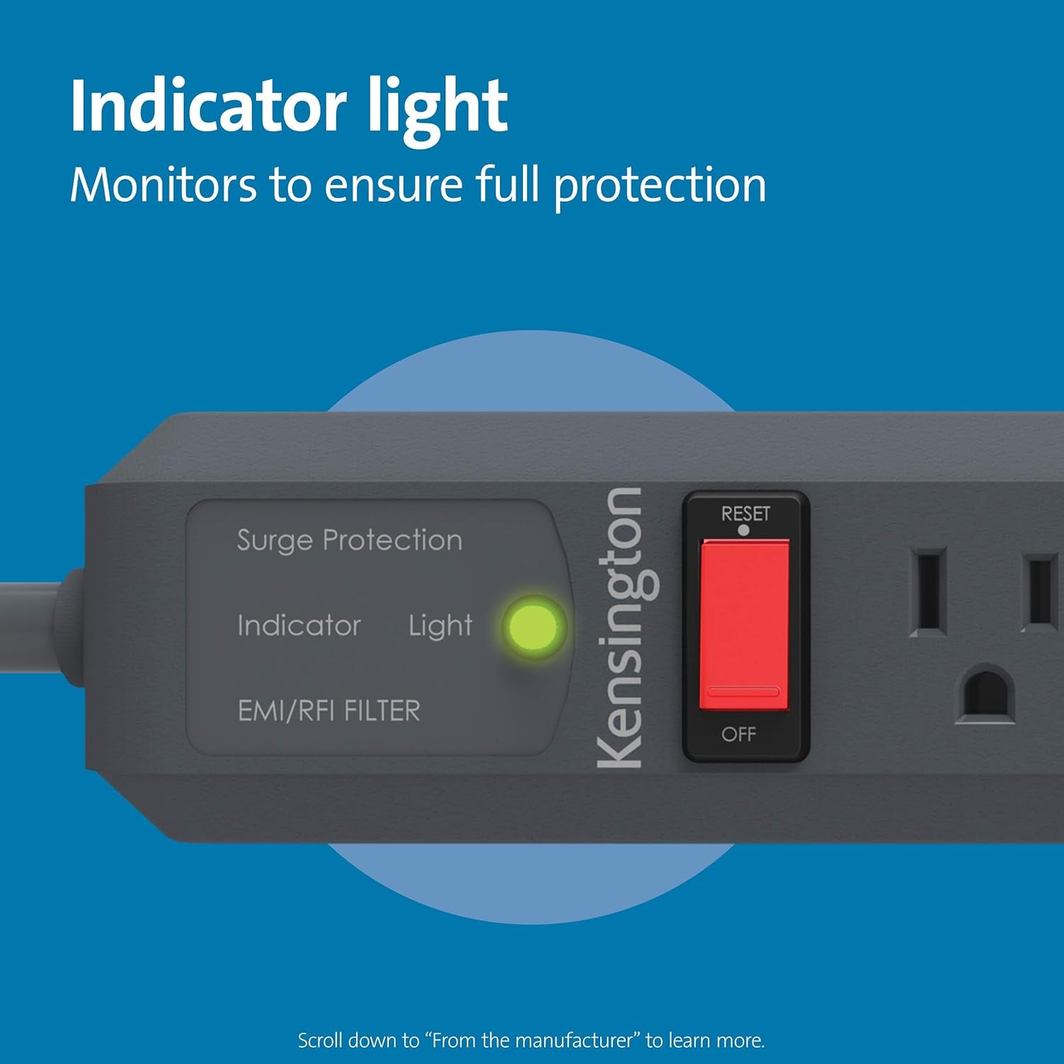 Kensington Guardian 6 Outlet Power Strip, 15Ft Surge Protector, 15-Foot Cord, 540 Joules, Black(K38215Na)