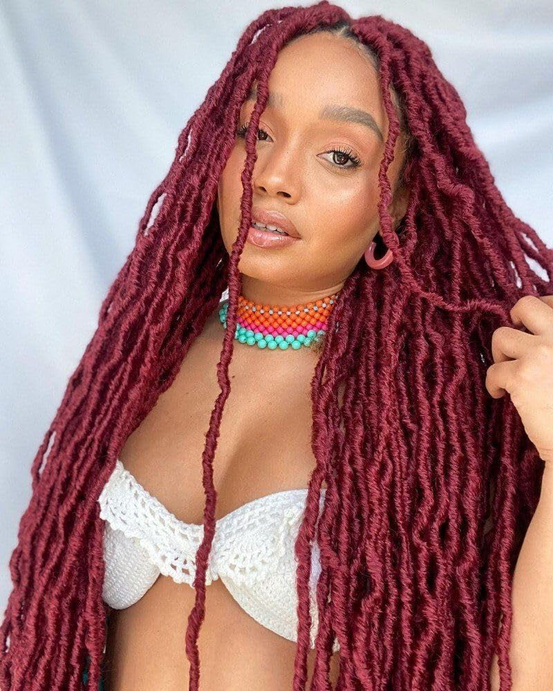 Annivia 32Inch Full Double Lace Box Braided Wigs for Black Women Faux Locs Square Knotless Wigs with Baby Hair Long Dreadlock Wig Natural Black Hand-Braided Synthetic Twist Lace Locs Wig Blonde