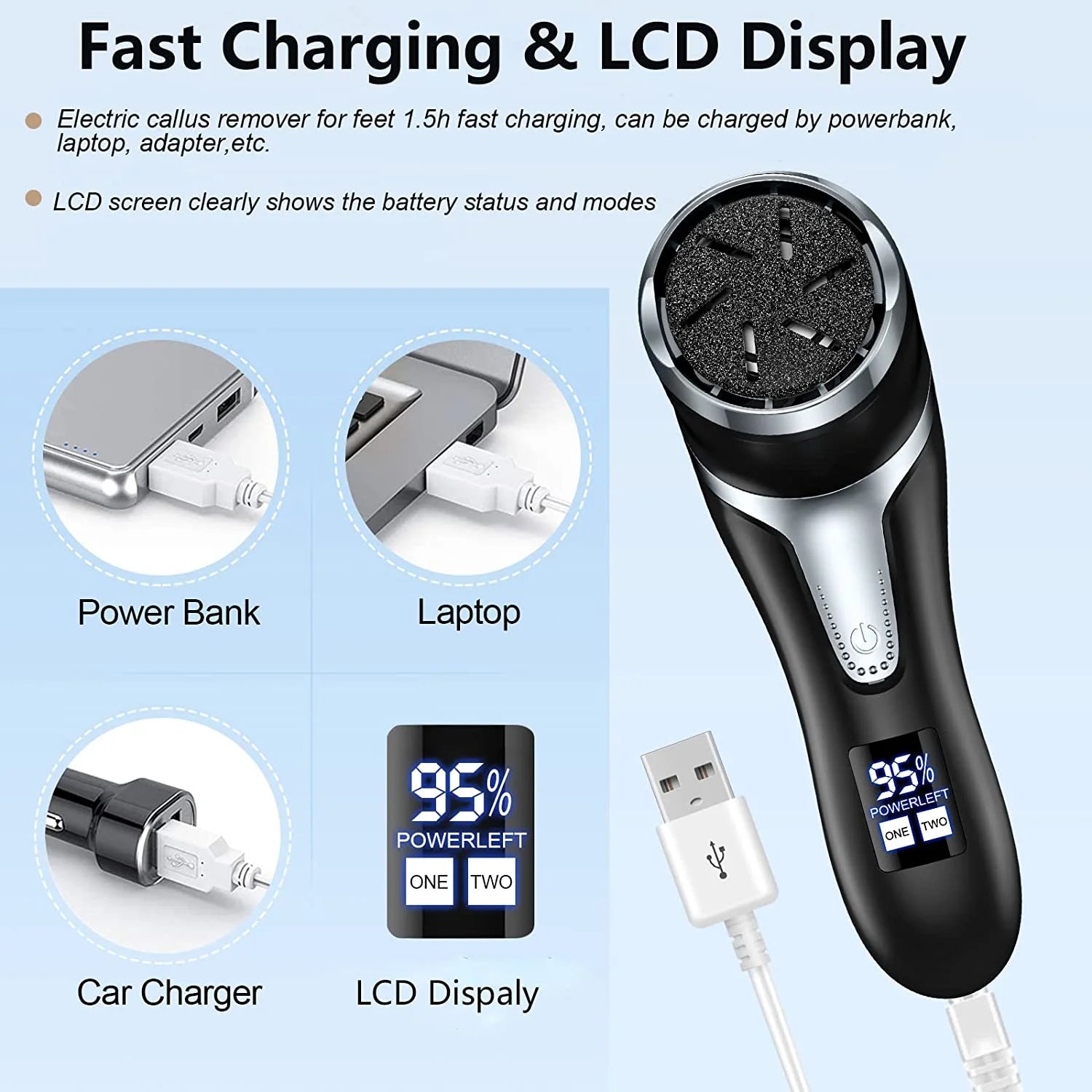 Prociv Electric Foot Callus Remover with Vacuum Cleaner, Rechargeable Foot File Dead Skin Remover with 2 Speed, 3 Grinding Head, LCD Display, Professional Kit for Foot Care Black