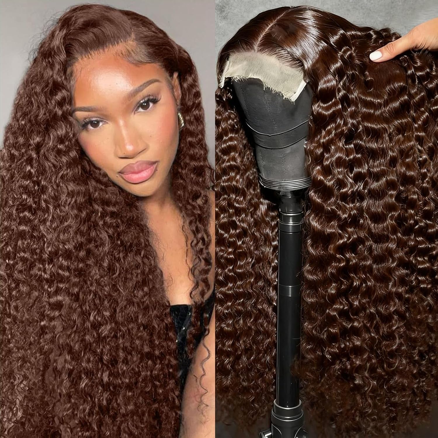Curly Human Hair Wig Highlight P4/30 Lace Frontal Closure Deep Wave Human Hair Wig Pre Plucked Pre Cut Lace Frontal Closure Closure Glueless Wigs Elastic Band 200% Density, 18 Inch