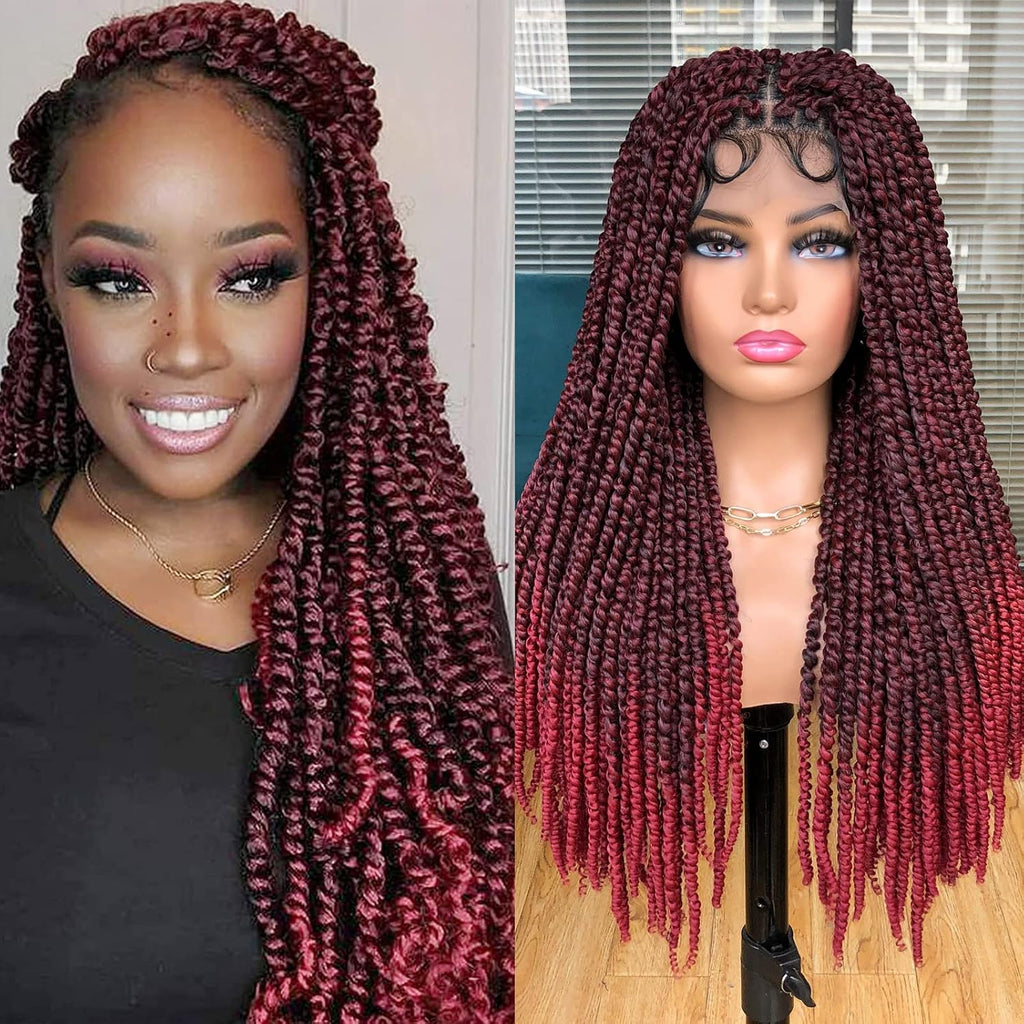 Annivia Passion Twist Braided Wigs for Black Women Full Lace Knotless Braided Wigs with Baby Hair Passion Twist Water Wave Crochet Hair Premium Synthetic Lace Faux Locs Braiding Wig(27/613 24Inch)