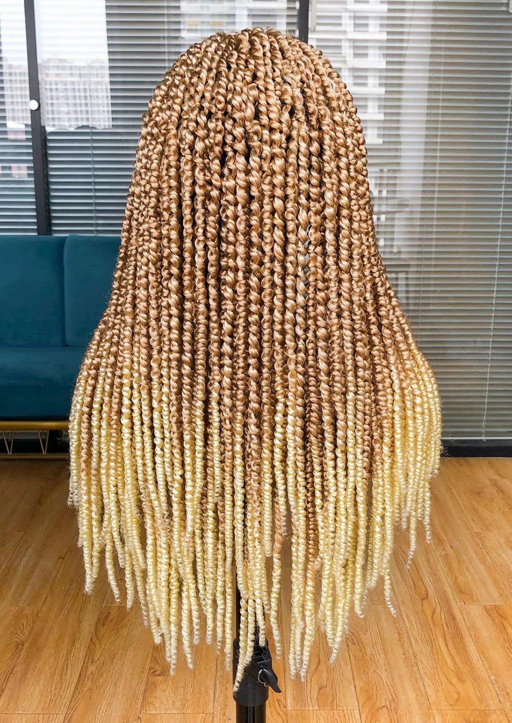 Annivia Passion Twist Braided Wigs for Black Women Full Lace Knotless Braided Wigs with Baby Hair Passion Twist Water Wave Crochet Hair Premium Synthetic Lace Faux Locs Braiding Wig(27/613 24Inch)