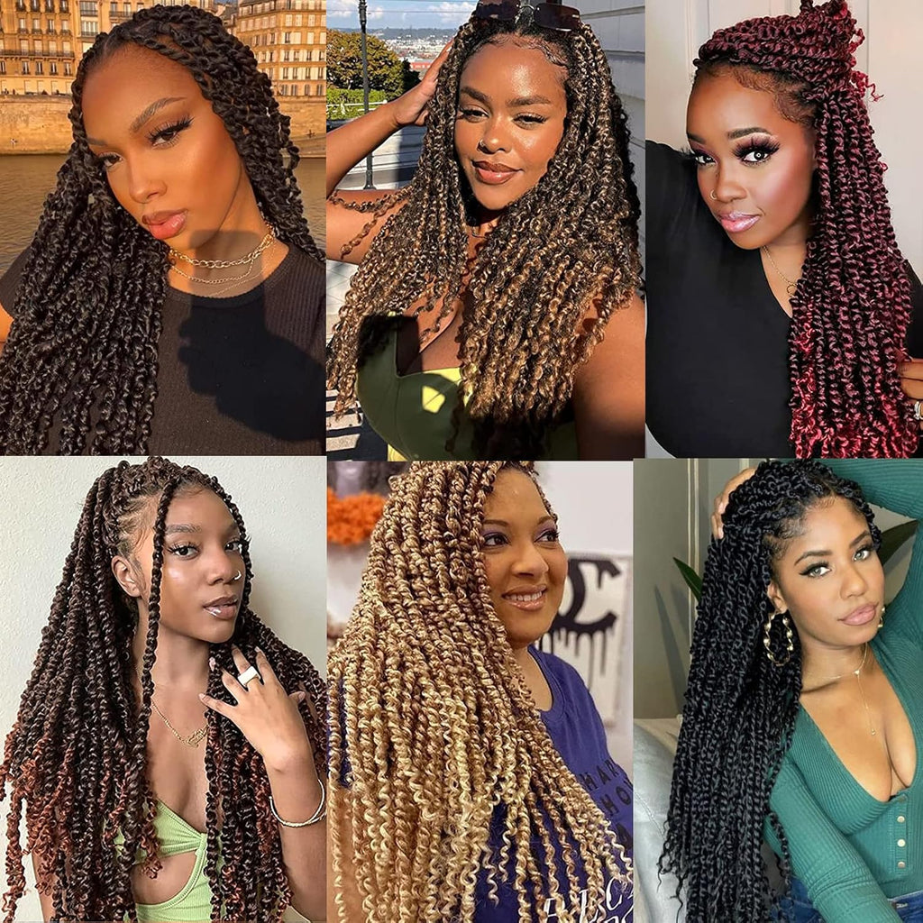 Annivia Passion Twist Braided Wigs for Black Women Full Lace Knotless Braided Wigs with Baby Hair Passion Twist Water Wave Crochet Hair Premium Synthetic Lace Faux Locs Braiding Wig(27/613 24Inch)