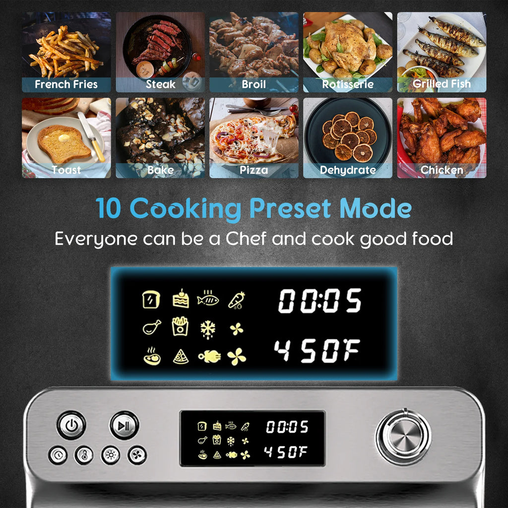 Hysapientia 26QT Air Fryer Oven with Rotisserie 1800W Toaster Oven Air Fryer Combo, 10 in 1 Convection Oven Countertop, Airfryer Toaster Oven, Mini Toaster Oven,Easy to Clean