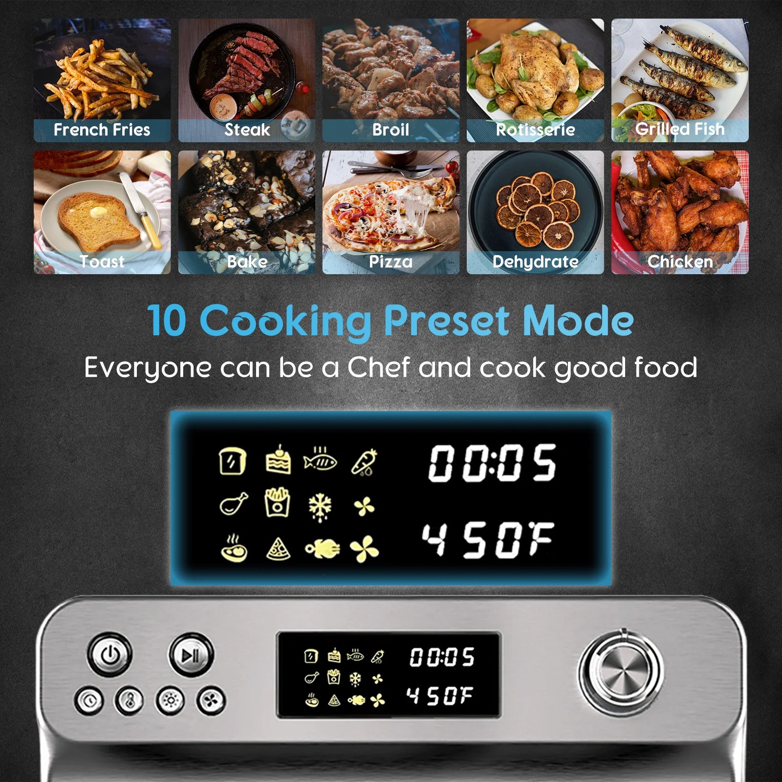 Hysapientia 26QT Air Fryer Oven with Rotisserie 1800W Toaster Oven Air Fryer Combo, 10 in 1 Convection Oven Countertop, Airfryer Toaster Oven, Mini Toaster Oven,Easy to Clean