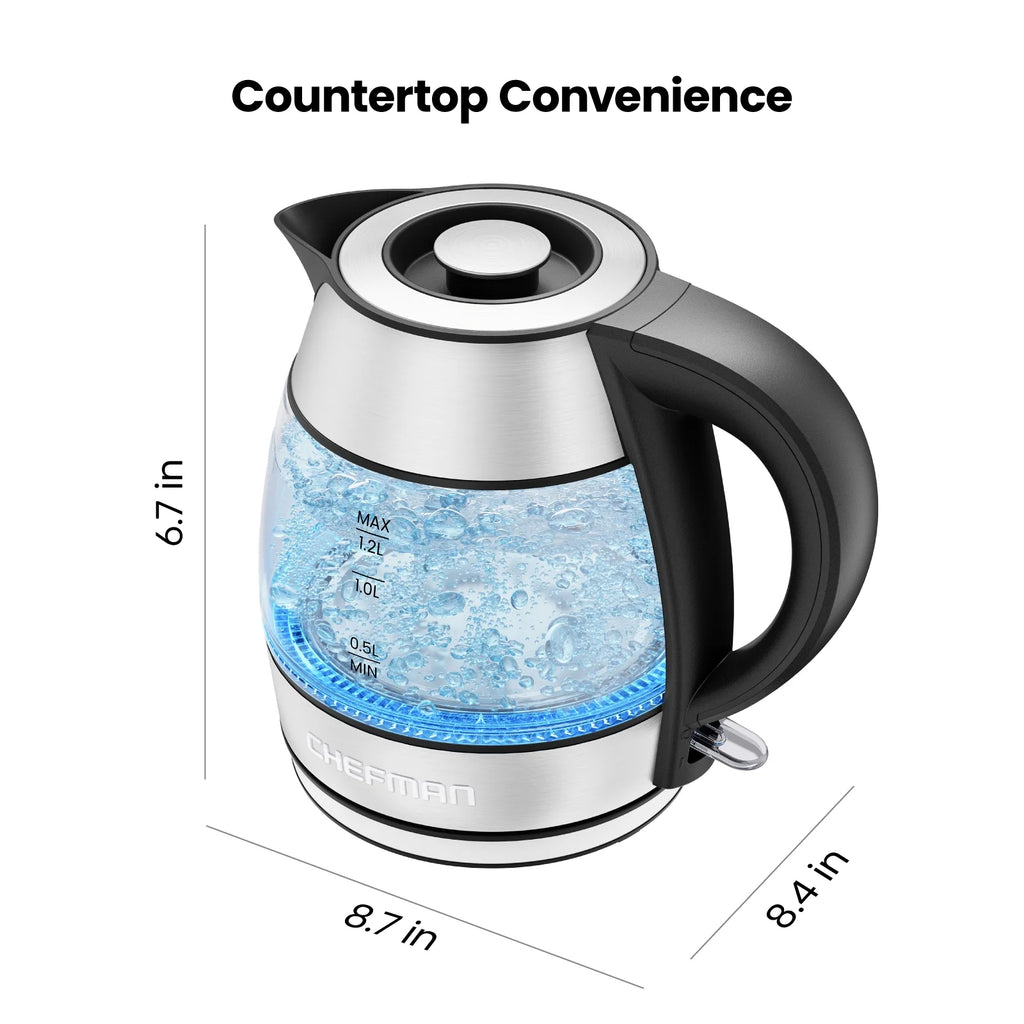 Chefman Rapid Boil 1.2L Electric Tea Kettle with Removable Lid - Stainless Steel